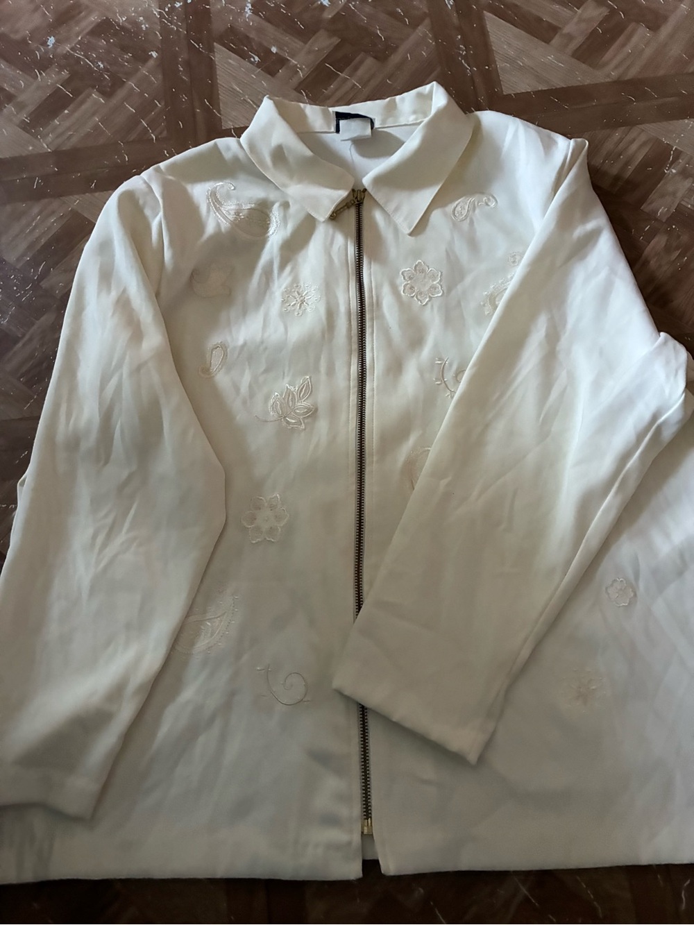 BonWorth Cream Embroidered Zip Jacket
